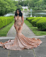 Charming V-Neck Sleeveless Mermaid Prom Dresses Column With Beads-Ballbella
