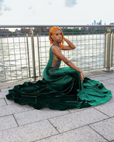 Chic Dark Green V-Neck Sleeveless Prom Dresses Mermaid Sheath With Beads-Ballbella