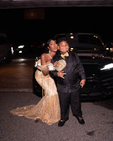 Classic Off-The-Shoulder Mermaid Prom Dresses Column Long With Gem-Ballbella