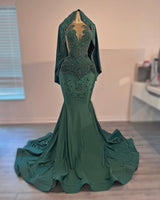 Dark Green V-neck Sleeveless Mermai Floor length Prom Dresses