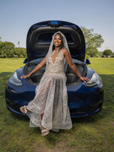 Dazzling V-Neck Sleeveless Mermaid Prom Dresses Floor Length With Gem-Ballbella