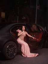 Elegant Dusty Rose Off-The-Shoulder Sweetheart Prom Dresses Mermaid Column Floor Length With Beads-Ballbella