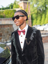 Latest Black 2 Pieces One Button Prom Men Suit Shawl Collar With Beads-Ballbella