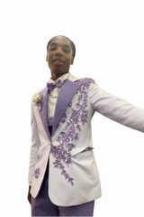Latest White Purple One Button Prom Men Suit Notch Label With Gem-Ballbella