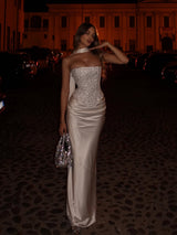 Strapless Sparkle Shiny Satin Mermaid Two-pieces Floor length Prom Dresses