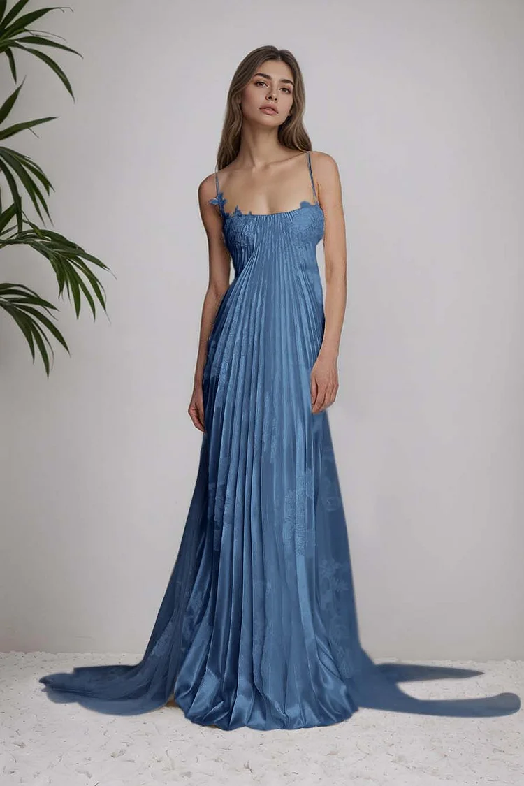 Summer Boho Pleats Straps Sleeveless Floor Length Evening Bridesmaid D –  Ballbella