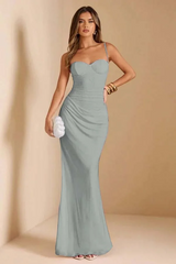 Sweetheart Straps Mermaid Pink Floor Length Evening Bridesmaid Dresses-Ballbella