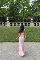 Elegant Heavenly Pink Square Straps Mermaid Prom Dresses Sleeveless With Flower Beads