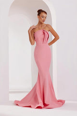Modern Dusty Rose Strapless Satin Prom Dress Mermaid Sheath Sleeveless On Sale