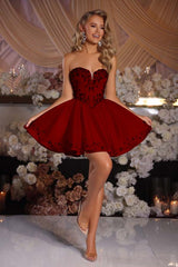 Gorgeous A-Line Satin Strapless Homecoming Dress Sleeveless Mini With Beads