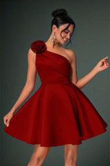 Charming A-Line Asymmetrical One Shoulder Homecoming Dress Satin Sleeveless Mini On Sale
