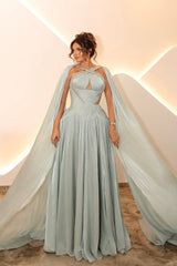 Romantic Asymmetrical A-Line Prom Dresses Sleeveless Gem With Ruffle Cape