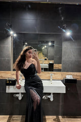 Charming Black Sweetheart Strapless Sleeveless Prom Dress Sequins Sheath With Beads