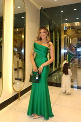 Classy Emerald Green Strapless Sleeveless Satin Prom Dress Mermaid Sheath On Sale
