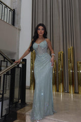 Chic Sweetheart Spaghetti-Strap Sleeveless Mermaid Prom Dresses Sheath With Lace-Up Back