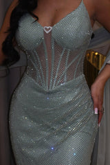 Chic Sweetheart Spaghetti-Strap Sleeveless Mermaid Prom Dresses Sheath With Lace-Up Back