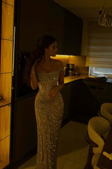 Dazzling Off-The-Shoulder Mermaid Prom Dresses Column Long With Pleats