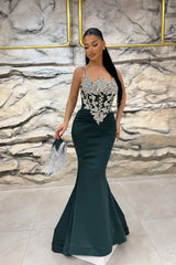 Chic Spaghetti-Straps sleeveless Mermaid Prom Dresses Sheath Gem With Pleats