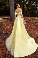Luxury Daffodil Off-The-Shoulder A-Line Prom Dresses Beads With Ruffle Zipper