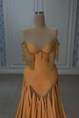 Chic Sweetheart Strapless Sleeveless Prom Dresses A-Line Beads With Pleats Tassel