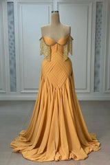 Chic Sweetheart Strapless Sleeveless Prom Dresses A-Line Beads With Pleats Tassel