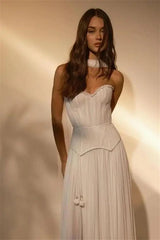 Pretty Sweetheart Strapless Sleeveless A-Line Prom Dress Long Pleats With Lace-Up Back