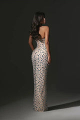 Dazzling Sweetheart Strapless Sleeveless Mermaid Prom Dress V-Neck Gem With Lace-Up Back