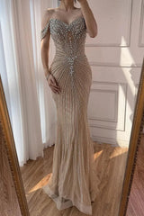 Luxury Sweetheart Off-The-Shoulder Mermaid Prom Dress Sheath Long With Gem