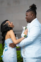 Elegant Sky Blue Strapless Sleeveless Mermaid Prom Dresses Sheath Gem With Lace-Up Back