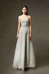 Elegant Strapless Sleeveless A-Line Prom Dresses Gem Long With Zipper