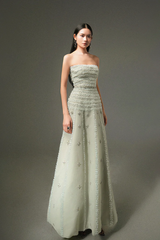 Elegant Strapless Sleeveless A-Line Prom Dresses Gem Long With Zipper