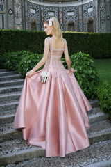 Elegant Dusty Pink Straps Sleeveless Satin A-Line Prom Dresses Beads With Zipper Pleats