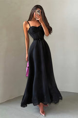 Chic Black Sweetheart Spaghetti Straps Sleeveless Long Prom Dresses