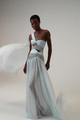 Charming One Shoulder Sleeveless Chiffon Prom Dresses Beads With Pleats Zipper