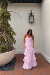 Timeless Pink Sweetheart Strapless Sleeveless Prom Dresses Long With Pleats
