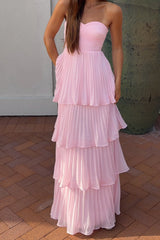 Timeless Pink Sweetheart Strapless Sleeveless Prom Dresses Long With Pleats