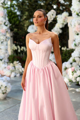 Graceful Pink Sweetheart Strapless Sleeveless Satin Prom Dresses A-Line With Pleats