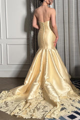 Elegant Daffodil Sweetheart Strapless Sleeveless Satin Mermaid Prom Dresses Column With Zipper