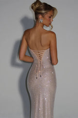 Stunning Strapless Sleeveless Mermaid Prom Dresses Sheath With Lace-Up Back