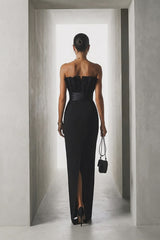 Elegant Black Strapless Sleeveless Satin Prom Dresses Mermaid With Zipper Pleats