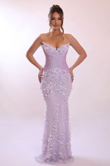 Glamorous Lilac Sweetheart Strapless Sleeveless Mermaid Prom Dresses Sheath With Beads Flower