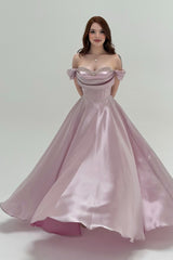 Graceful Chocolate Off The Shoulder Satin Prom Dresses A-Line Gem With Lace-Up Back