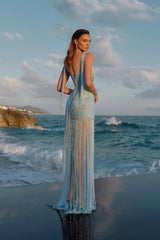 Chic Sky Blue Sweetheart Straps Sleeveless Mermaid Prom Dresses Sheath With Pleats