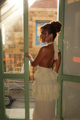 Timeless Halter V-Neck Sleeveless Mermaid Prom Dresses Backless With Ruffles Zipper