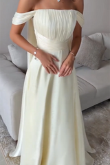Graceful Off The Shoulder A-Line Prom Dresses Floor Length With Pleats