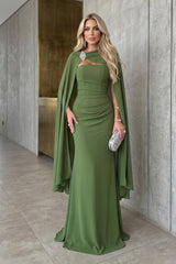 Timeless Green Strapless Sleeveless Chiffon Mermaid Prom Dresses Sheath With Pleats Wrap