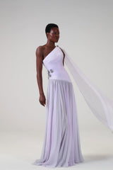 Charming Lilac One Shoulder Sleeveless Chiffon Prom Dresses Floor Length With Pleats