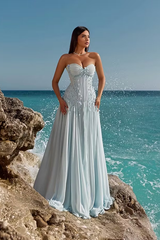 Timeless Sweetheart Strapless Sleeveless Chiffon Prom Dresses A-Line With Lace-Up Back
