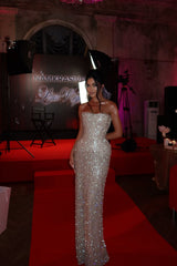 Dazzling Strapless Sleeveless Mermaid Prom Dresses Sheath Gem With Lace-Up Back