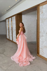 Timeless Pink Strapless Sleeveless Satin Mermaid Prom Dresses Sheath With Flower